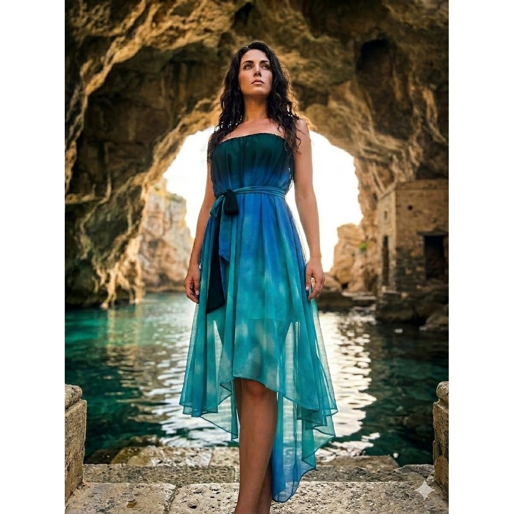 Max and Cleo Blue Ombre Strapless High Low Dress Chiffon Formal Size M Mermaid
